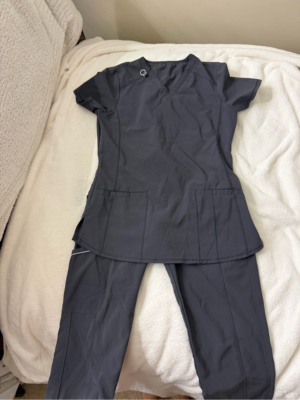 Women’s Dark Gray Medical Scrub Set - V-Neck Top & Jogger Pants